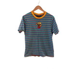 PAC-MAN Retro Short Sleeve Striped Crew Neck Embroidered T-shirt. Size S